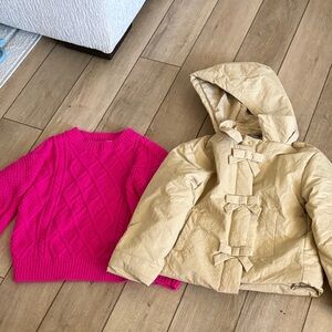 Pink Sweater and Tahari Tan Puffer Coat for Kids